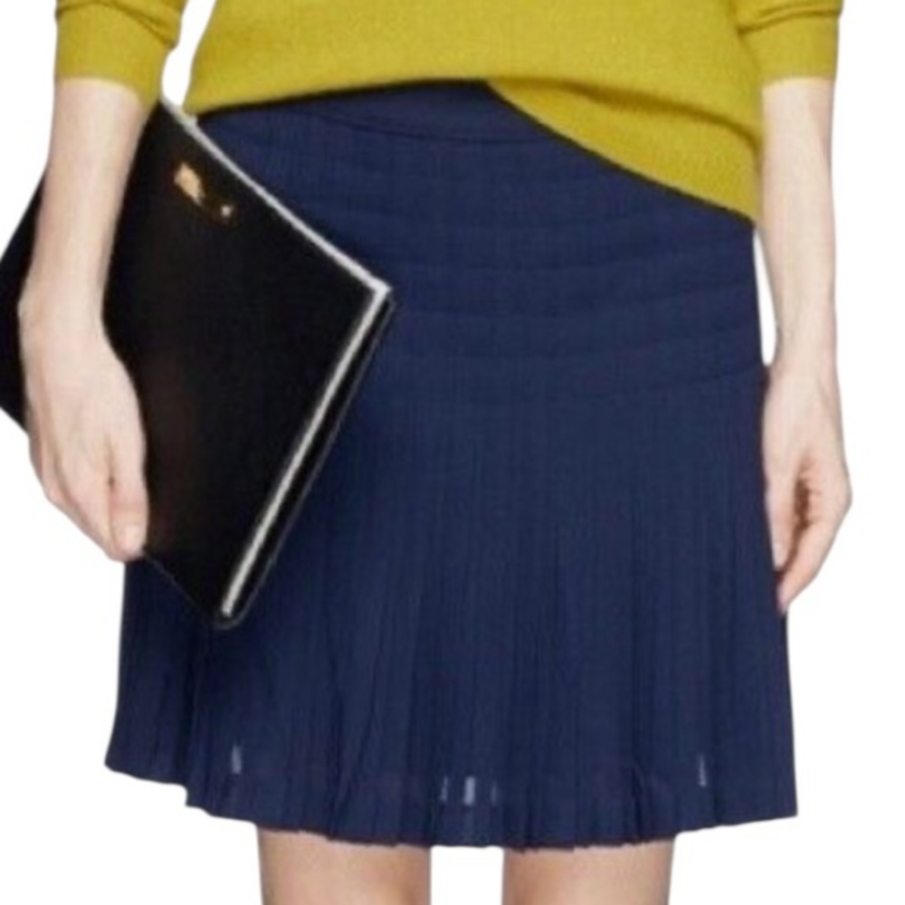 J. Crew Navy Blue Georgette Pleated Lattice Skirt 10
